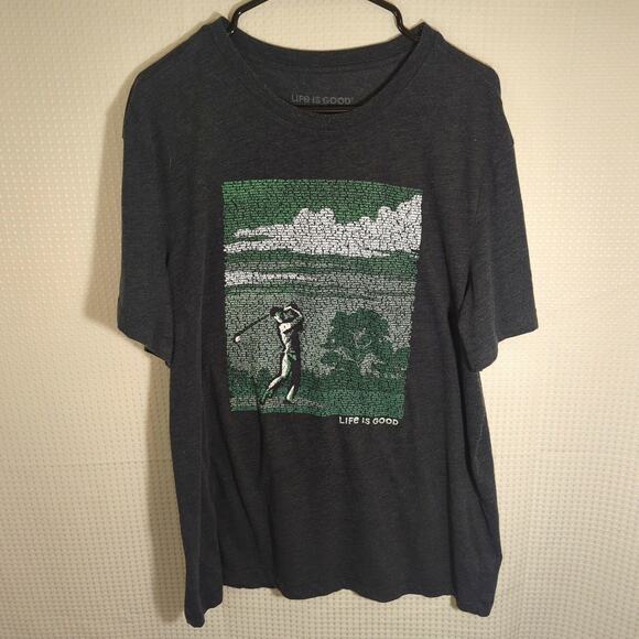 Life is Good Large Gray T-Shirt Golf Graphic Cool Tee Short Sleeve Cotton Blend - Picture 1 of 6